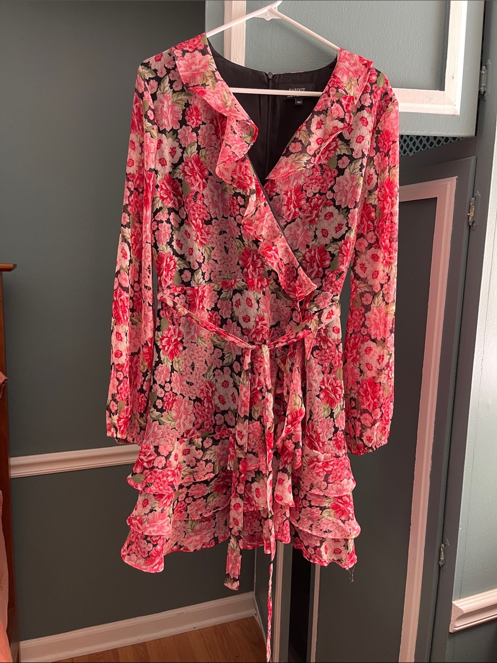 Bardot Pink Floral Ruffle Wrap Dress